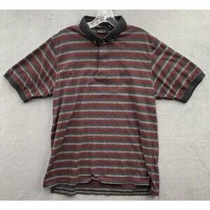Sean John Polo Shirt Hidden Buttons Men's Size XL Red Gray Original Fit Striped